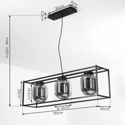 Suspension Elvange Noir, 3 lumières