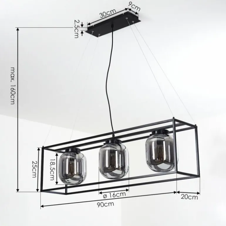 Suspension Elvange Noir, 3 lumières