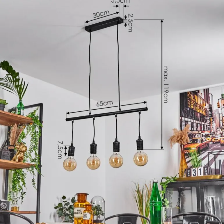 Suspension Ermatingen Brun foncé, Nickel mat, 4 lumières