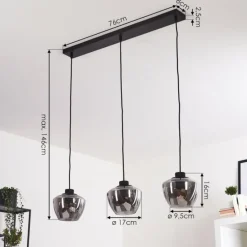 Suspension Erruretuhu Noir, 3 lumières