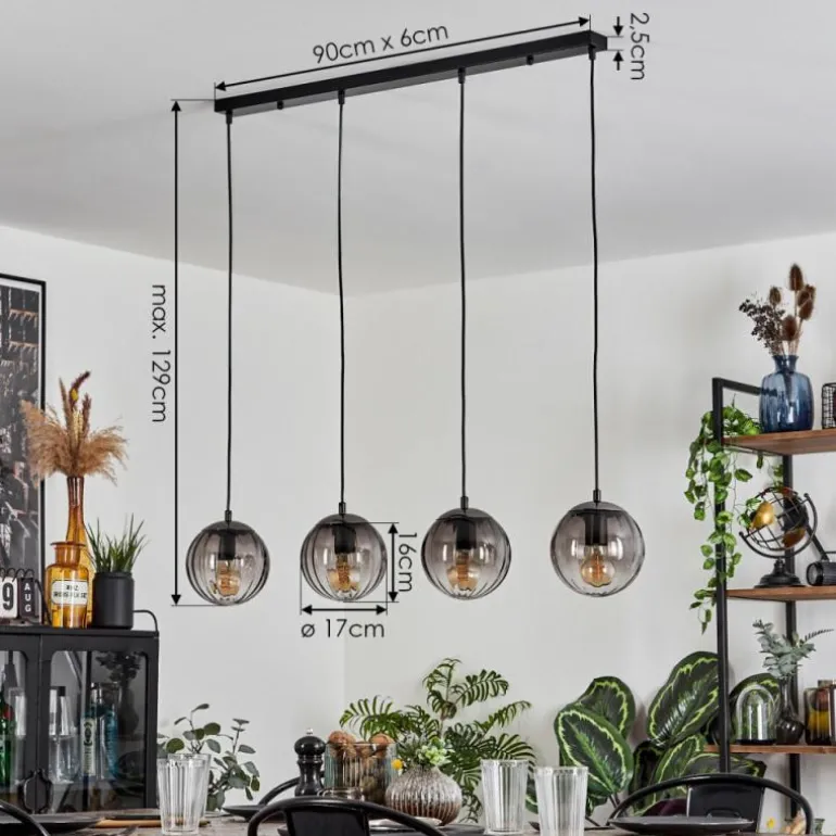 Suspension Evolene Noir, 4 lumières