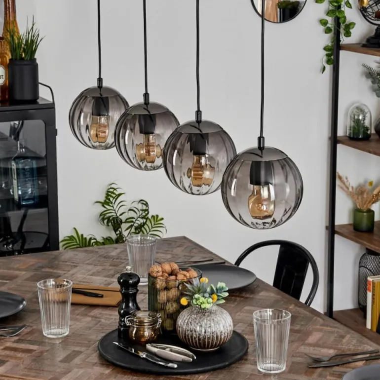 Suspension Evolene Noir, 4 lumières