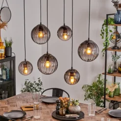 Suspension Evolene Noir, 6 lumières