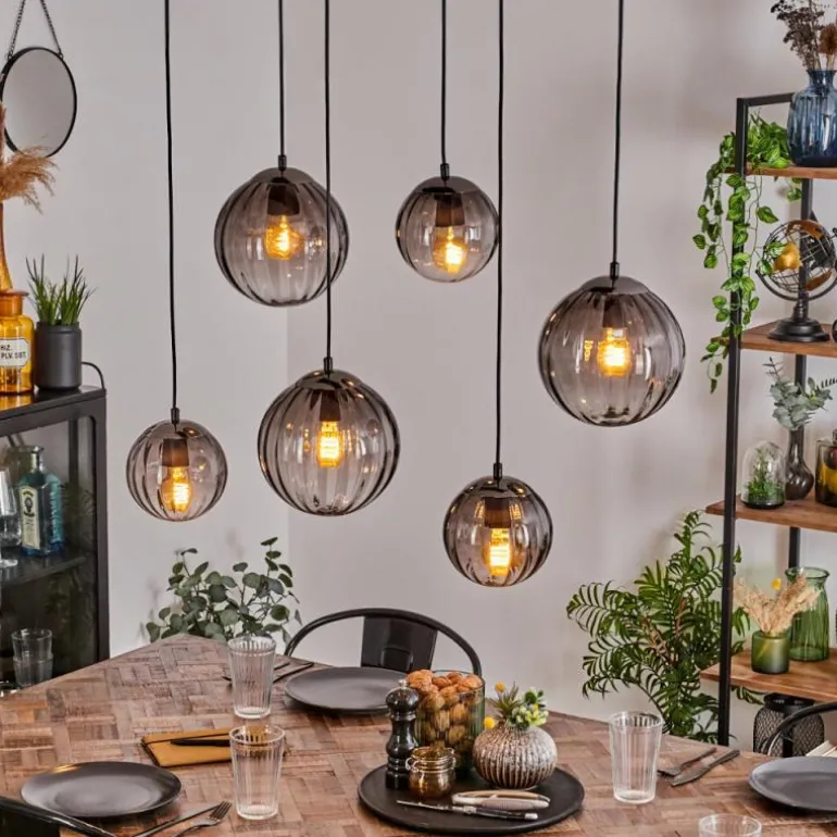 Suspension Evolene Noir, 6 lumières