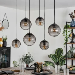 Suspension Evolene Noir, 6 lumières