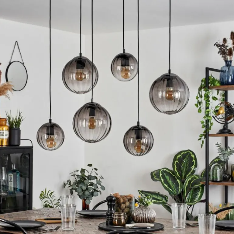 Suspension Evolene Noir, 6 lumières