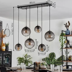 Suspension Evolene Noir, 6 lumières