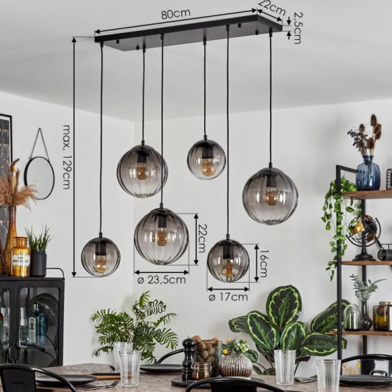 Suspension Evolene Noir, 6 lumières