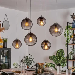 Suspension Evolene Noir, 6 lumières