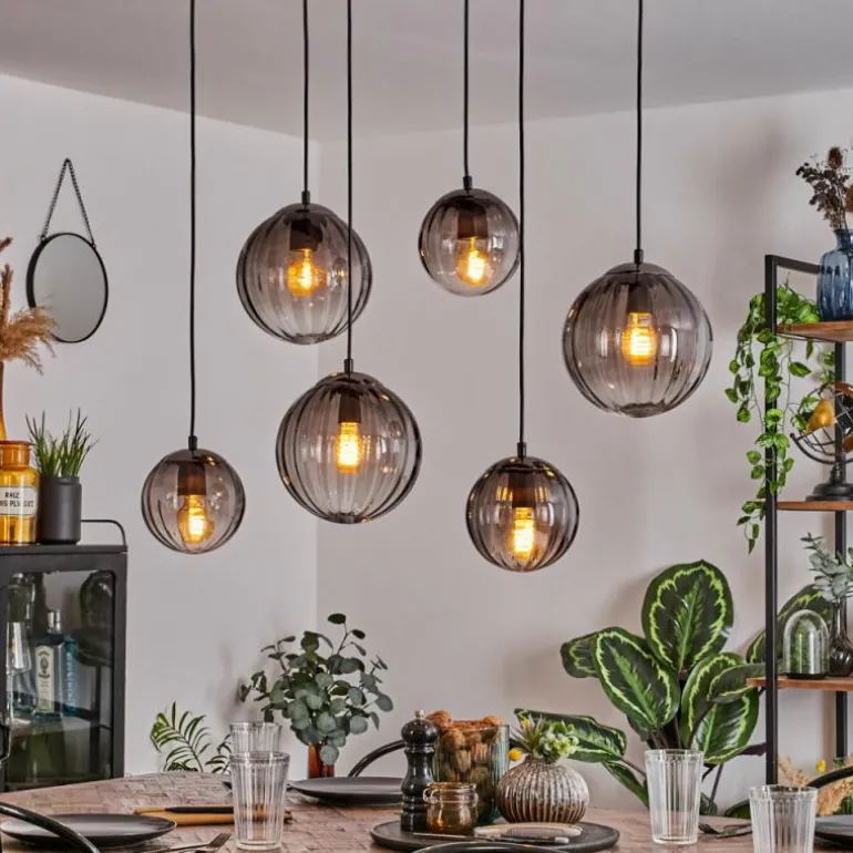 Suspension Evolene Noir, 6 lumières