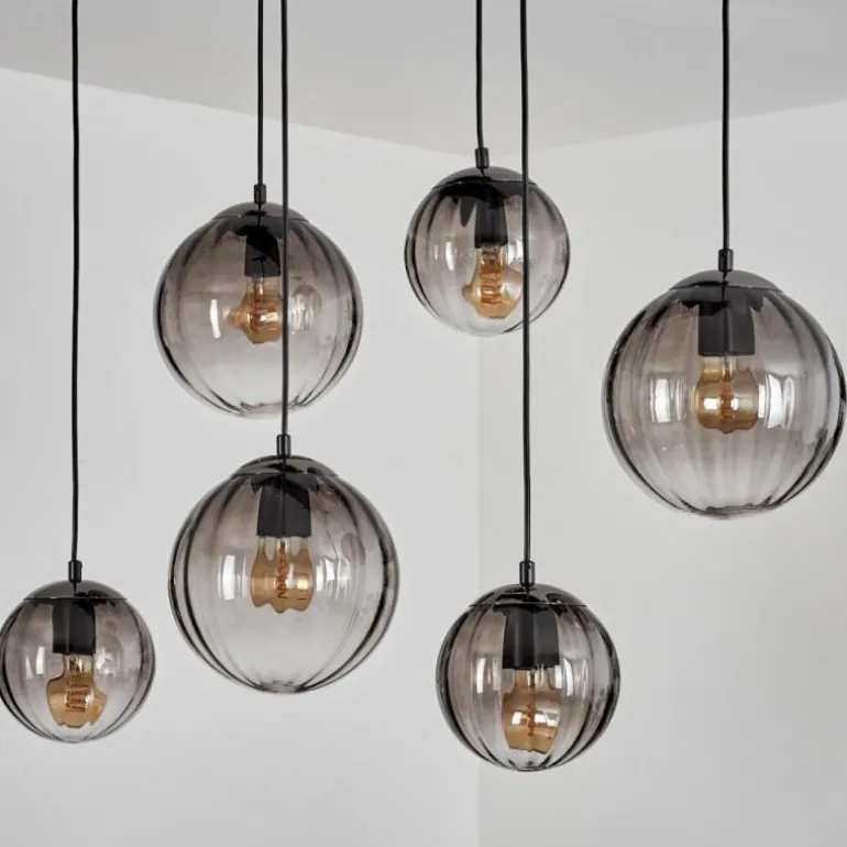 Suspension Evolene Noir, 6 lumières