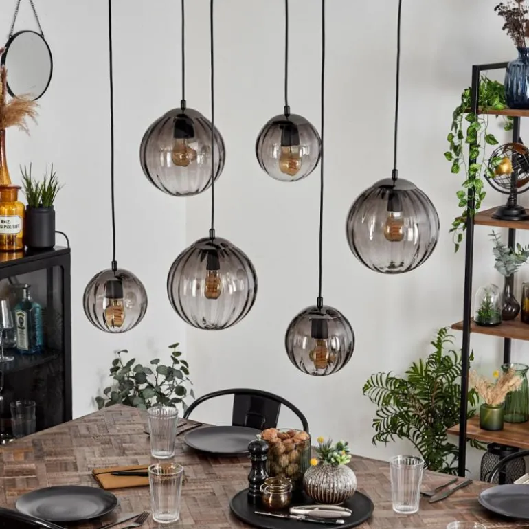 Suspension Evolene Noir, 6 lumières