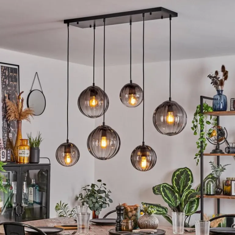 Suspension Evolene Noir, 6 lumières