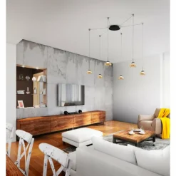 Suspension Fabas Luce Arabella LED Noir, 6 lumières