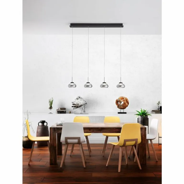 Suspension Fabas Luce Arabella LED Noir, 4 lumières