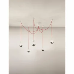 Suspension Fabas Luce Blog Rouge, Blanc, 5 lumières