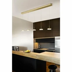 Suspension Fabas Luce Dunk LED Laiton, 5 lumières