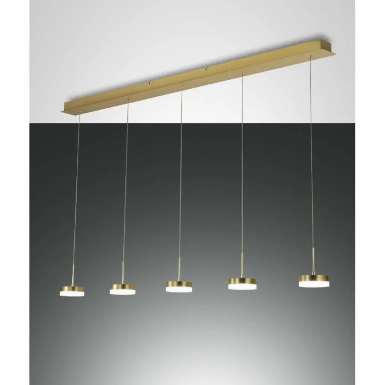 Suspension Fabas Luce Dunk LED Laiton, 5 lumières