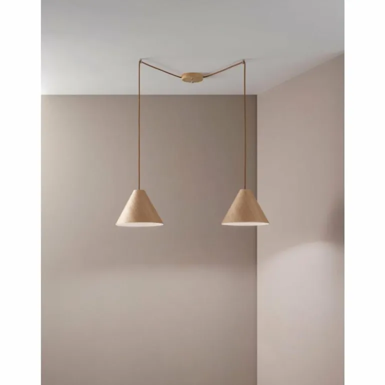 Suspension Fabas Luce Esino Bois clair, 2 lumières