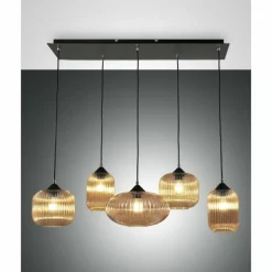 Suspension Fabas Luce Gillis Noir, 5 lumières
