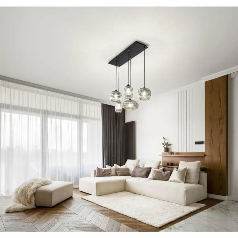 Suspension Fabas Luce Gillis Noir, 5 lumières