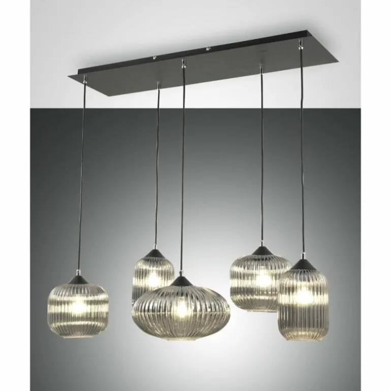 Suspension Fabas Luce Gillis Noir, 5 lumières