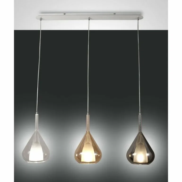 Suspension Fabas Luce Lila Ambre, Gris, 3 lumières