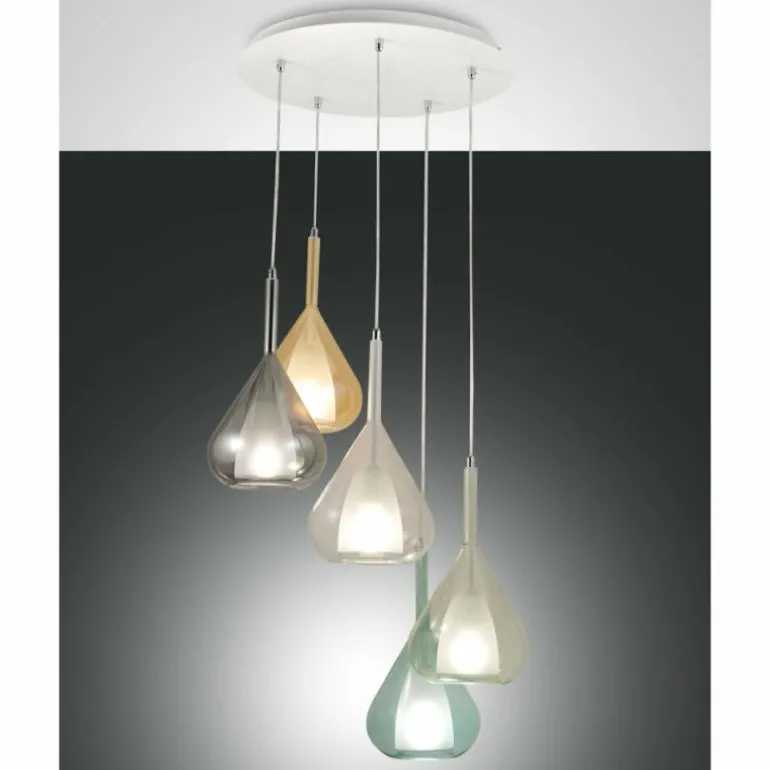 Suspension Fabas Luce Lila Blanc, 5 lumières