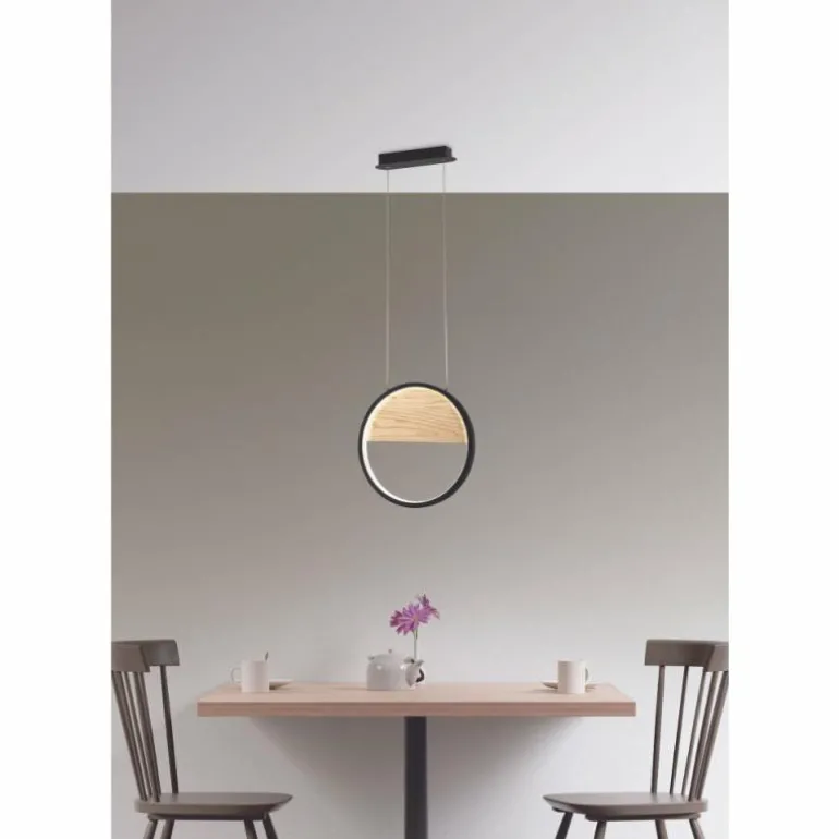 Suspension Fabas Luce Pierre LED Écru, Noir, 1 lumière
