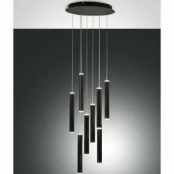 Suspension Fabas Luce Prado LED Noir, 8 lumières