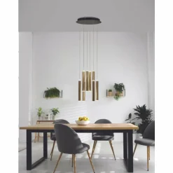 Suspension Fabas Luce Prado LED Or, Noir, 8 lumières