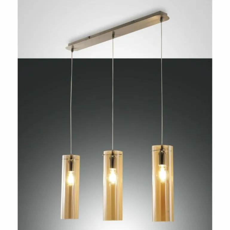 Suspension Fabas Luce Sintesi Nickel brillant, 3 lumières