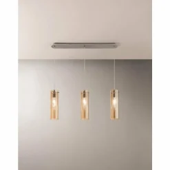 Suspension Fabas Luce Sintesi Nickel brillant, 3 lumières