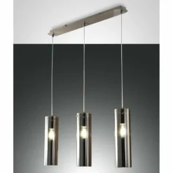 Suspension Fabas Luce Sintesi Nickel brillant, 3 lumières