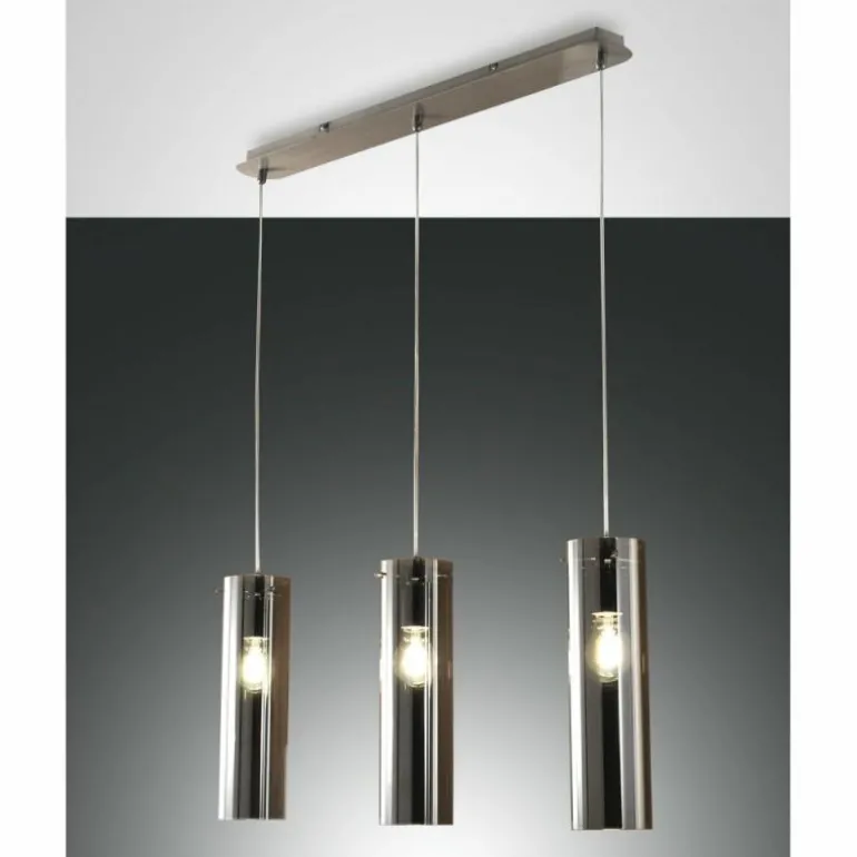 Suspension Fabas Luce Sintesi Nickel brillant, 3 lumières