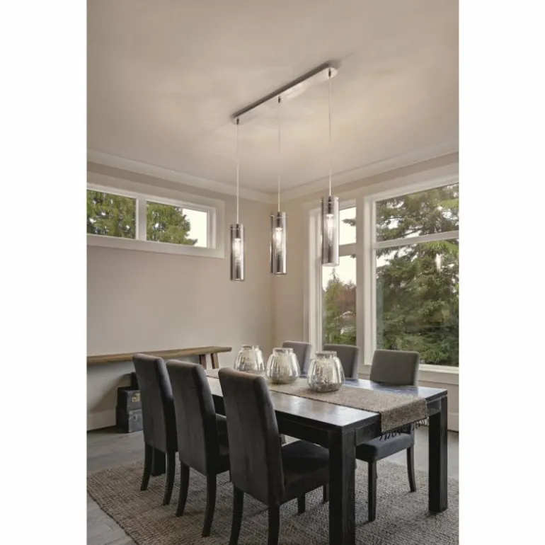 Suspension Fabas Luce Sintesi Nickel brillant, 3 lumières