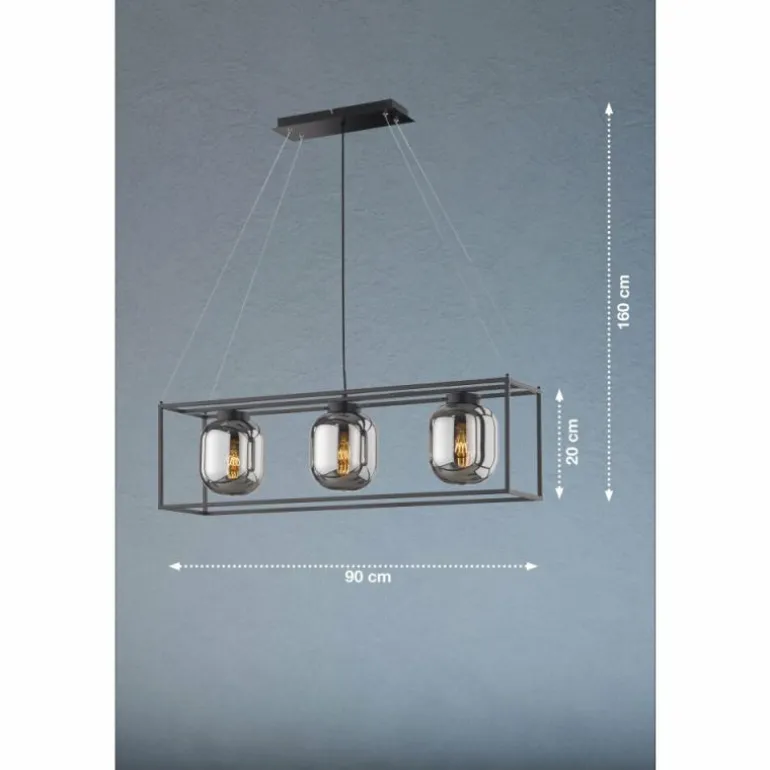 Suspension Fischer & Honsel Regi Noir, 3 lumières