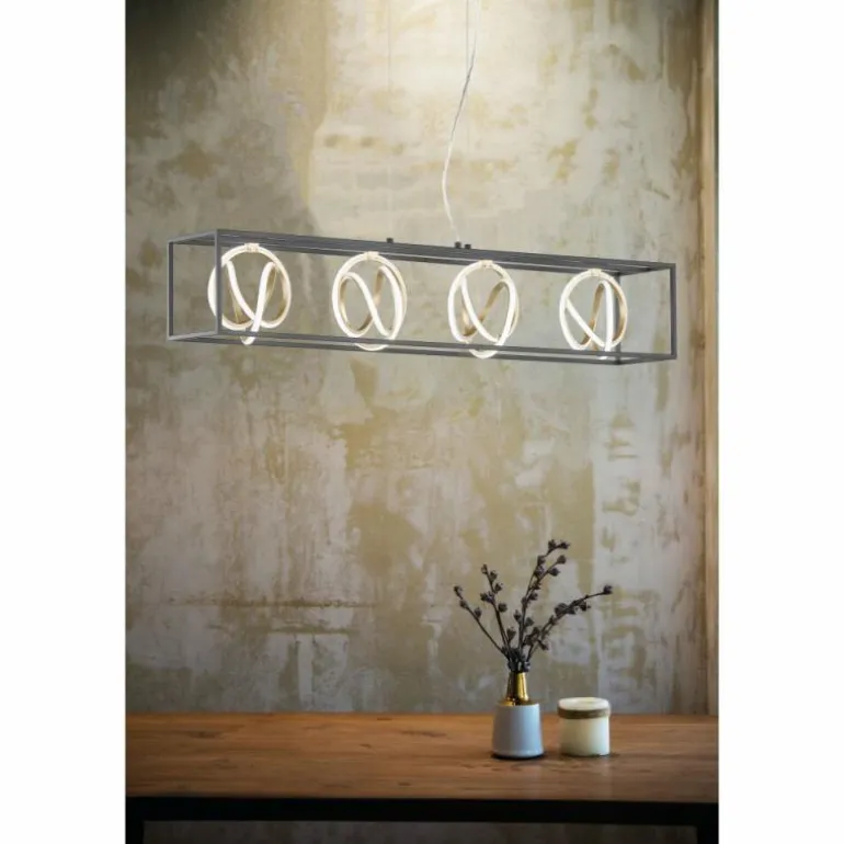 Suspension Fischer & Honsel Gisi LED Noir, 4 lumières, Télécommandes