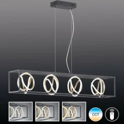 Suspension Fischer & Honsel Gisi LED Noir, 4 lumières, Télécommandes