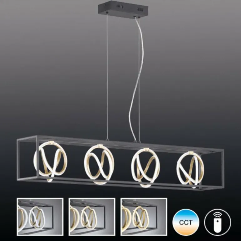 Suspension Fischer & Honsel Gisi LED Noir, 4 lumières, Télécommandes