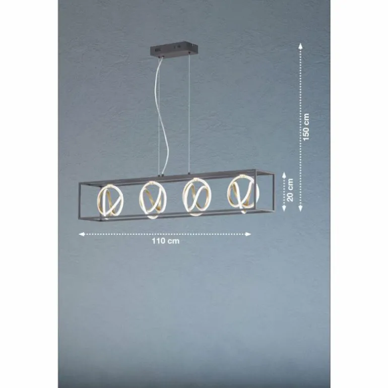 Suspension Fischer & Honsel Gisi LED Noir, 4 lumières, Télécommandes