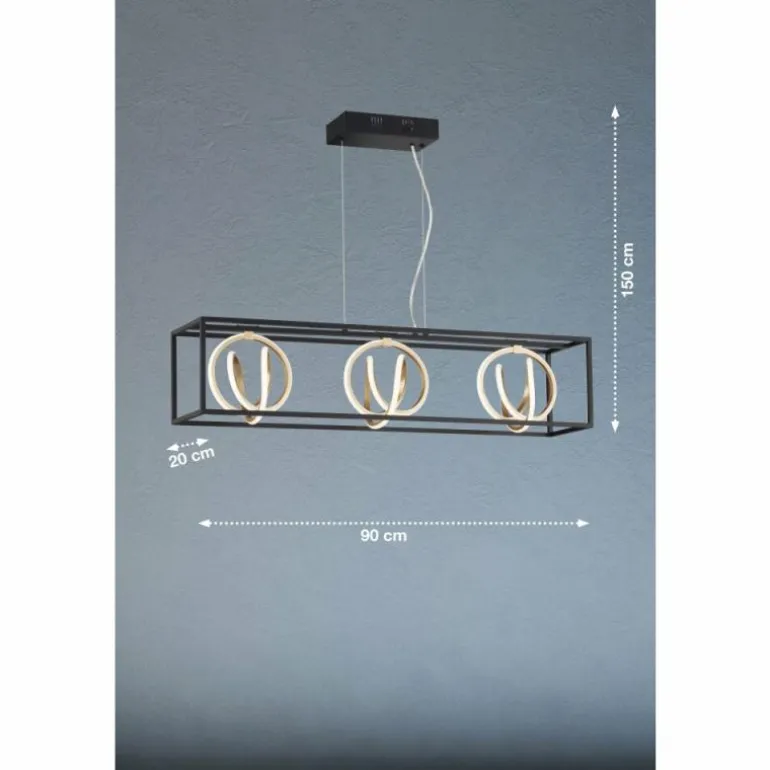 Suspension Fischer & Honsel Gisi LED Noir, 3 lumières, Télécommandes