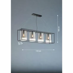 Suspension Fischer & Honsel Samu Noir, 4 lumières