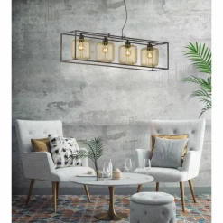 Suspension Fischer & Honsel Caydo Noir, 4 lumières