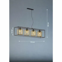 Suspension Fischer & Honsel Caydo Noir, 4 lumières