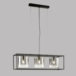 Suspension Fischer & Honsel Samu Noir, 3 lumières