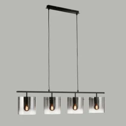 Suspension Fischer & Honsel Samu Noir, 4 lumières