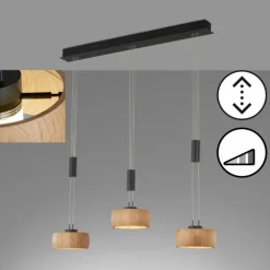 Suspension Fischer & Honsel SHINEWOOD LED Noir, 3 lumières