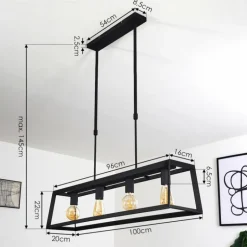 Suspension Foss Noir, 4 lumières
