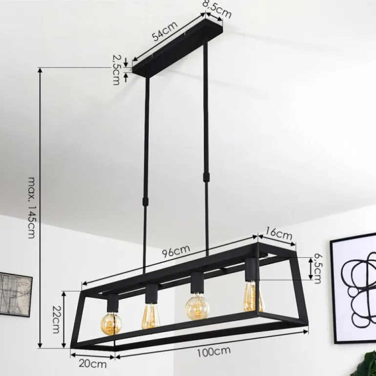 Suspension Foss Noir, 4 lumières
